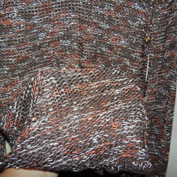 BCBG MaxAzria Cardigan Sweater Brown L Beaded Brass Button Chunky Knit Crochet - Picture 7 of 9